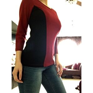 Red Black Swoop neck top